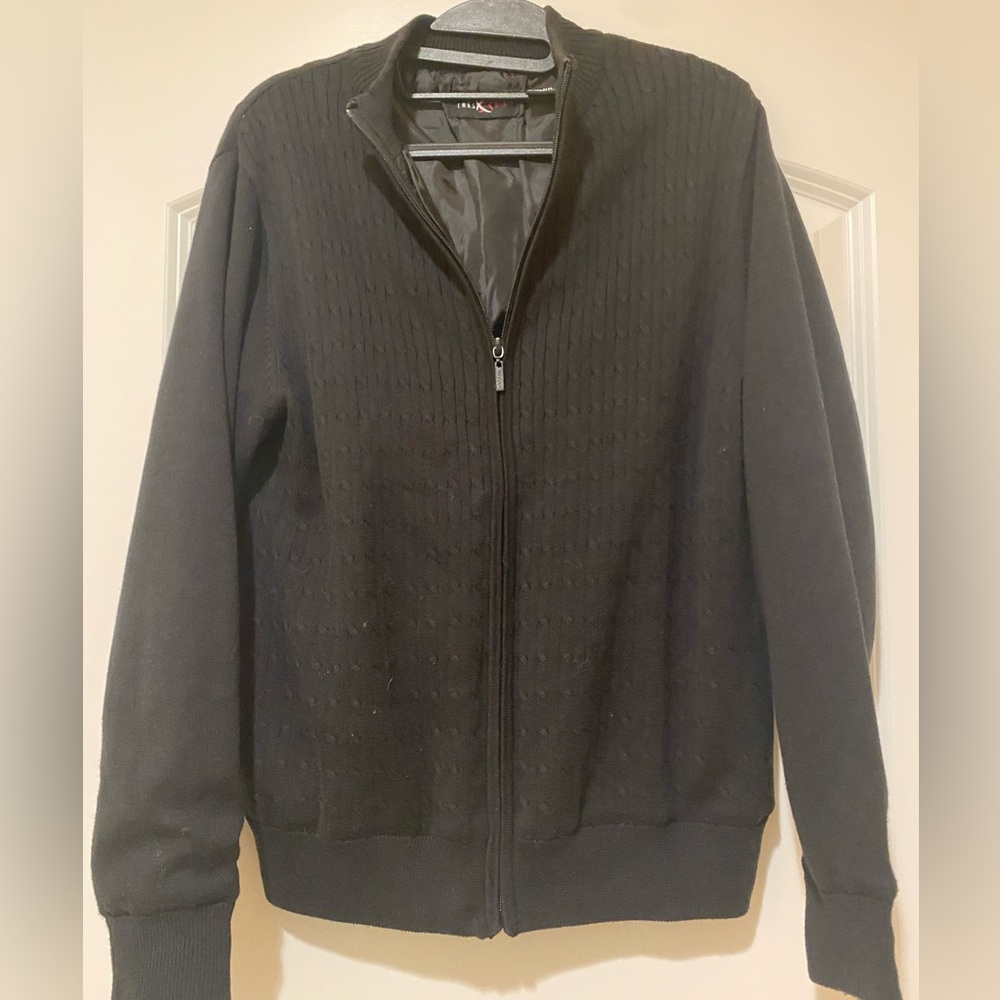 Très Bien Black Women’s Lined Cotton Blend Cardigan Zip up Sweater /Jacket Sz M